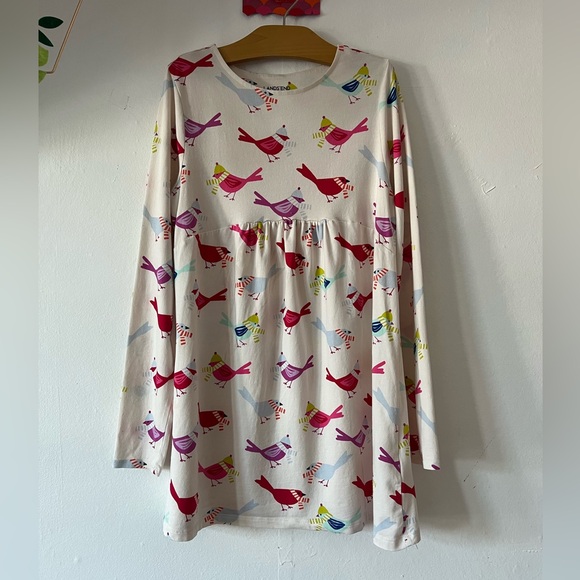 EUC Land’s End twirl dress with birds sz 10 ivory pink green fall winter cotton - Picture 9 of 10